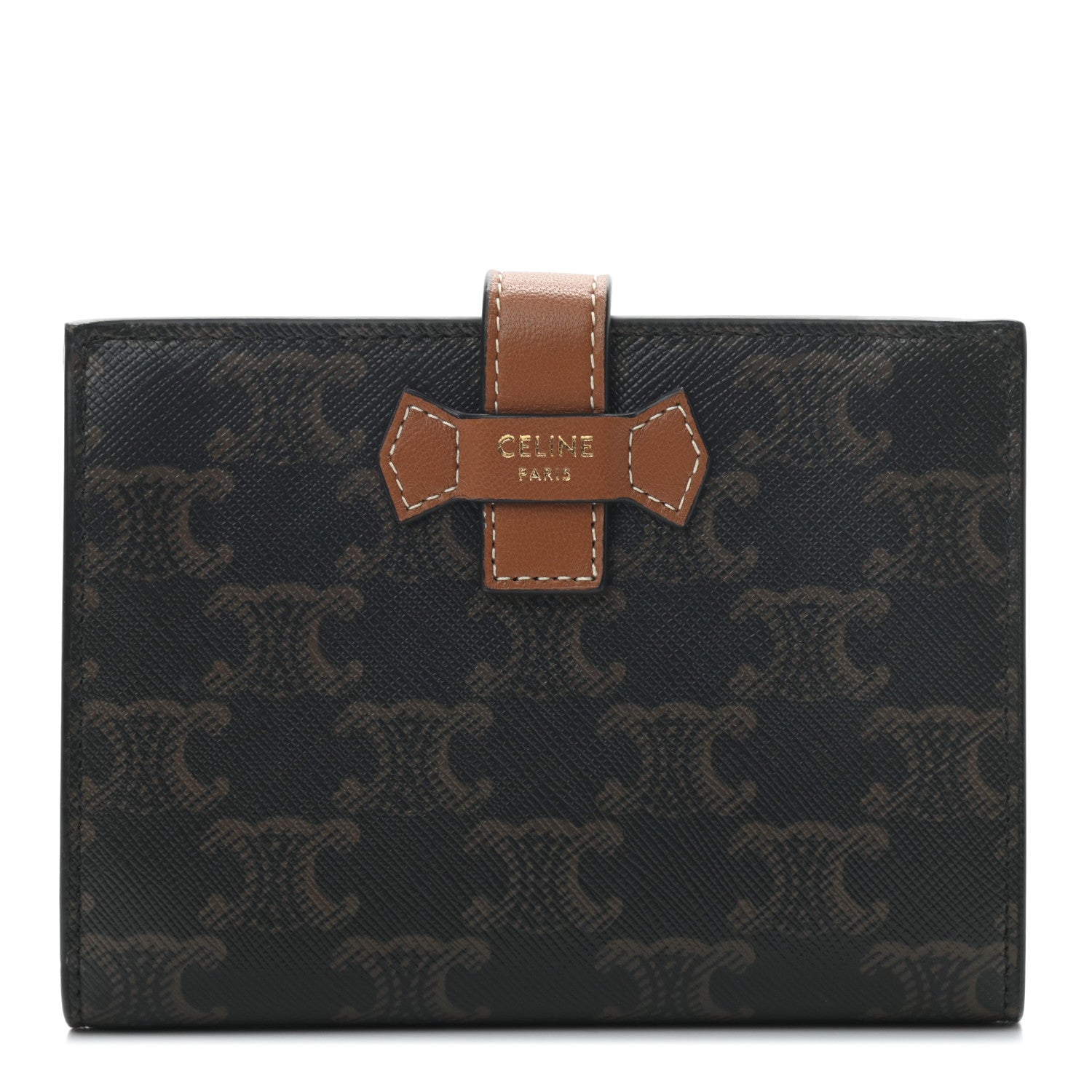 Celine Canvas Triomphe Medium Strap Wallet Tan 1 of 8