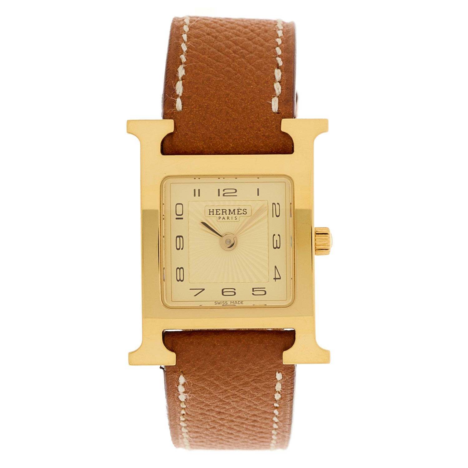 Hermes Stainless Steel Epsom 21mm Heure H Hour Quartz Watch Gold 1 of 4