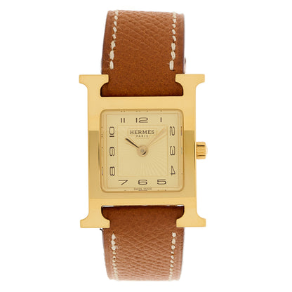 Hermes Stainless Steel Epsom 21mm Heure H Hour Quartz Watch Gold 1 of 4