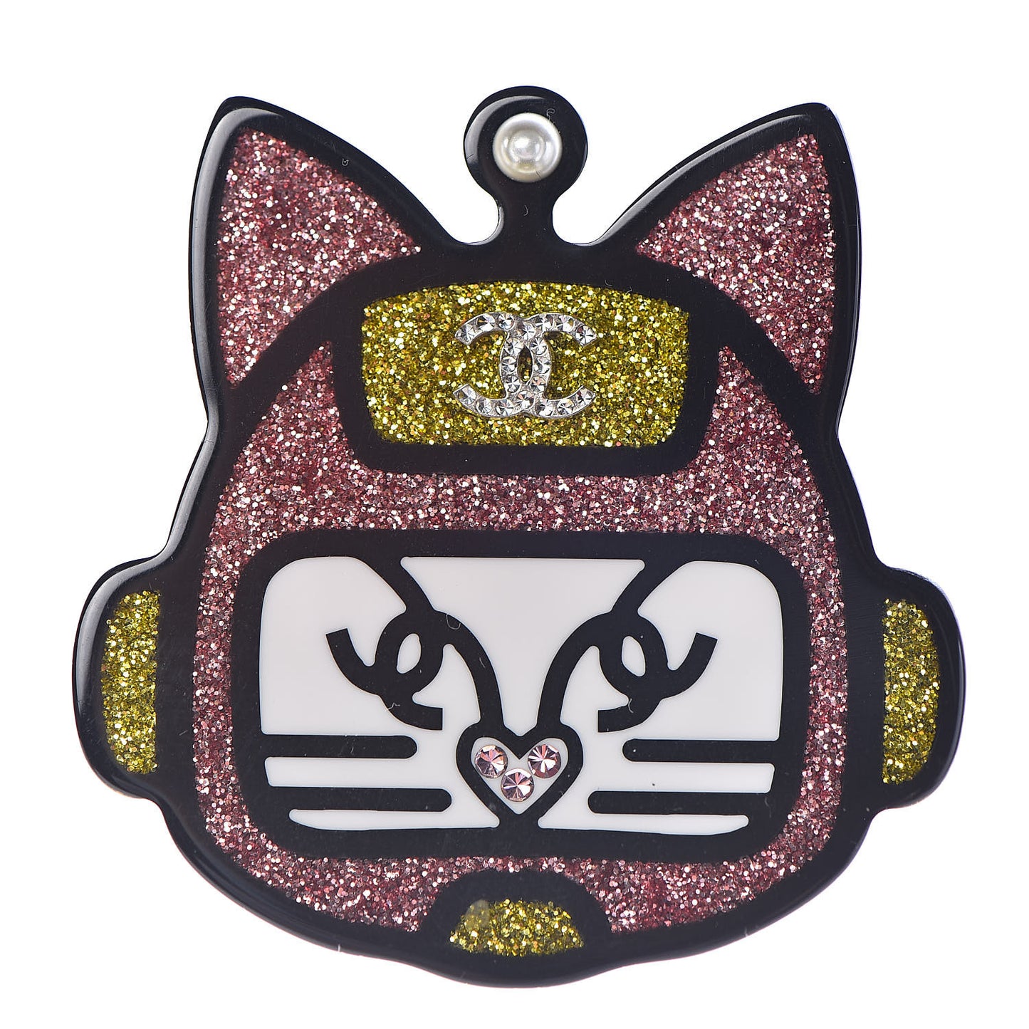 Resin Crystal Cat Emoji Brooch Black Pink Yellow