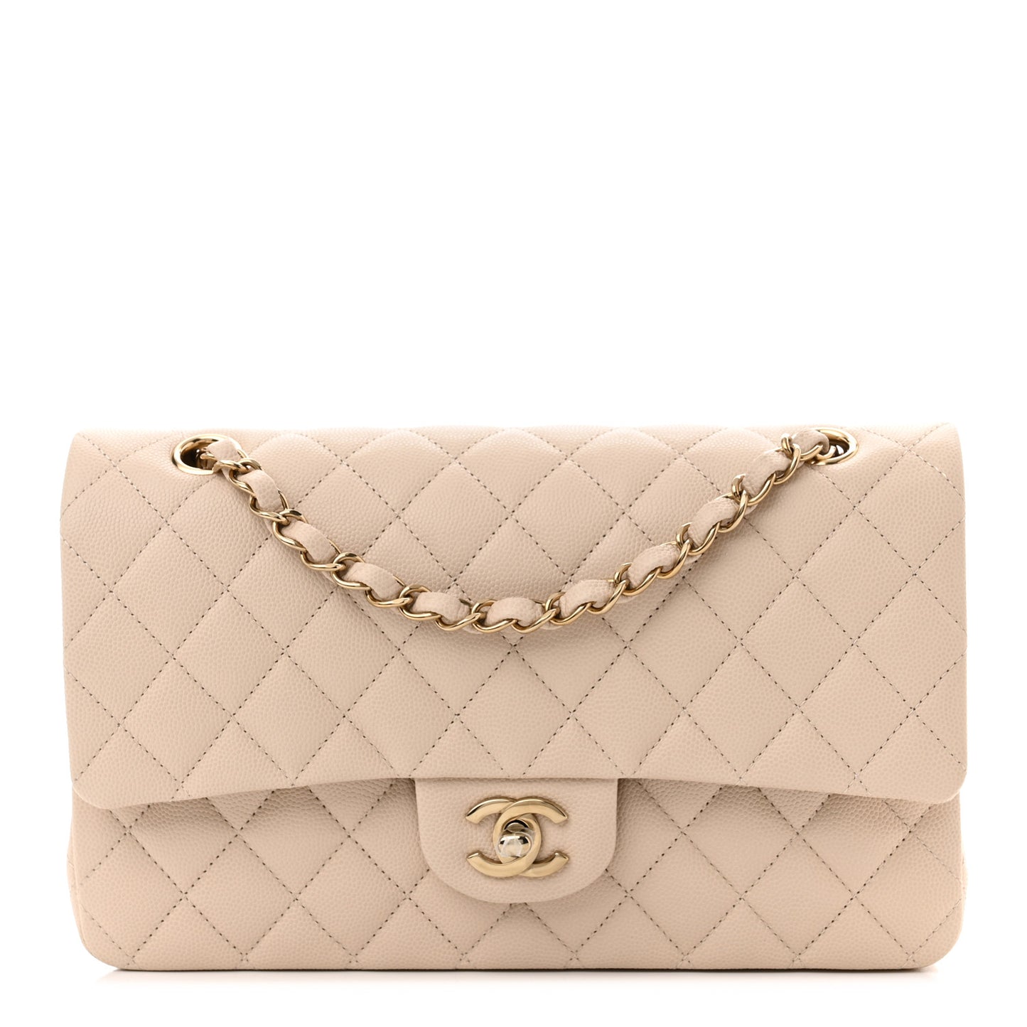 Caviar Quilted Medium Double Flap Light Beige