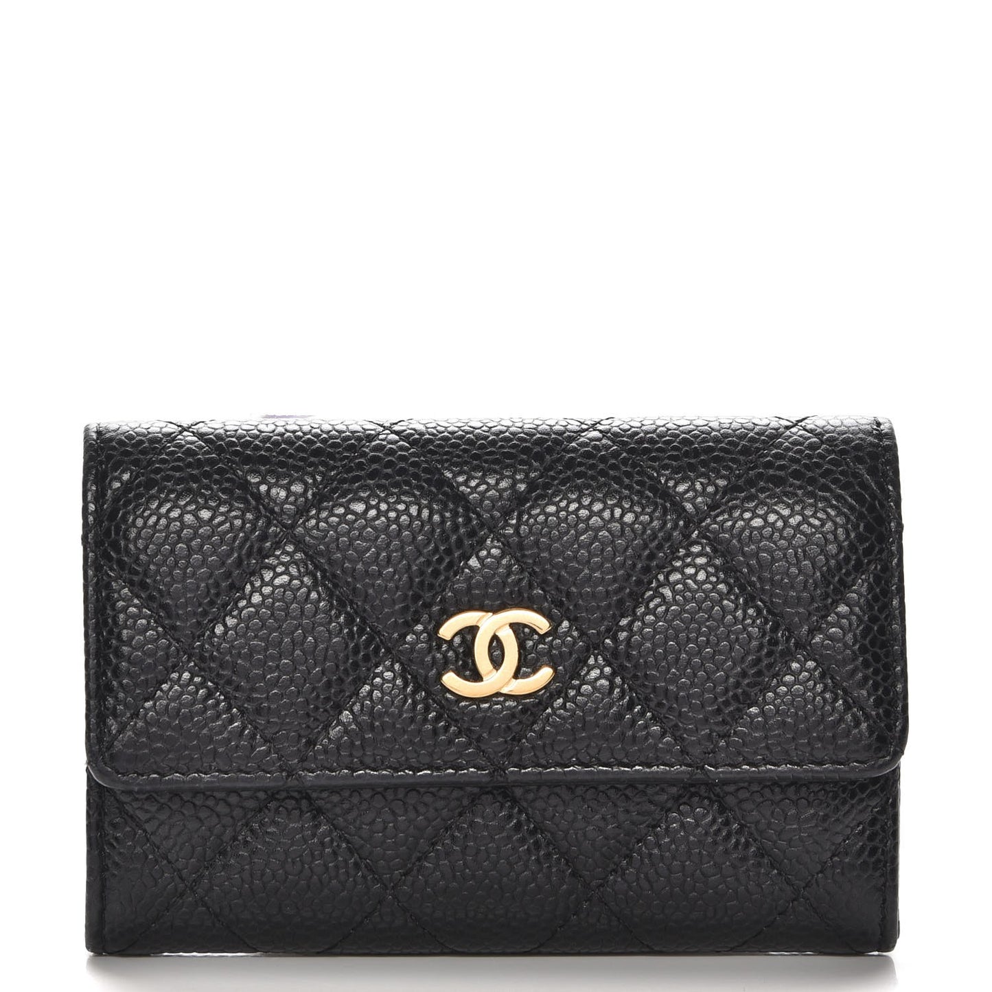 Caviar Quilted Flap Card Holder Black