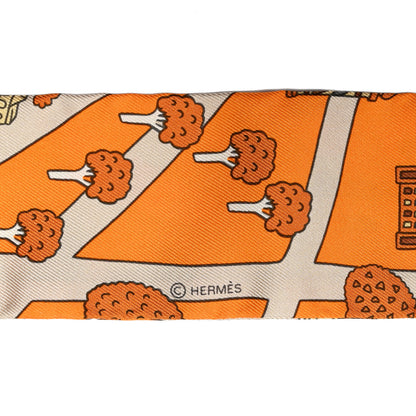 Hermes Silk Les Nouveaux Amoureux de Paris Twilly Orange Ciel Beige 4 of 4