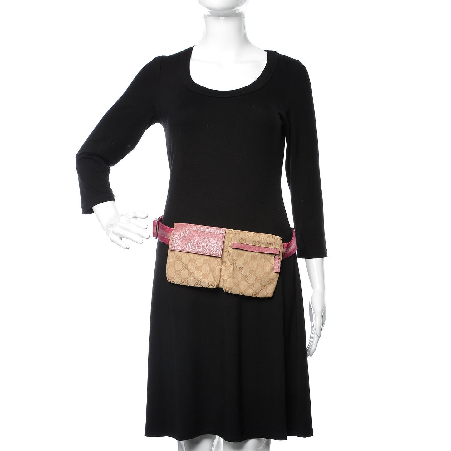 GG Monogram Web Double Pocket Belt Bag Pink