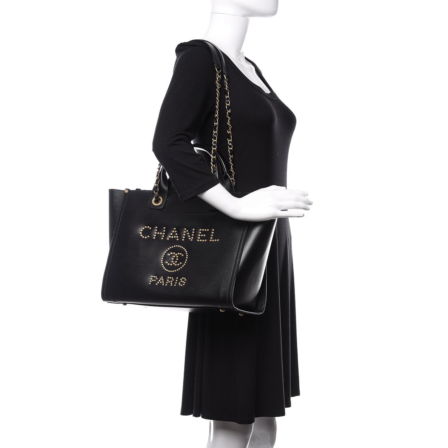 Caviar Small Studded Deauville Tote Black