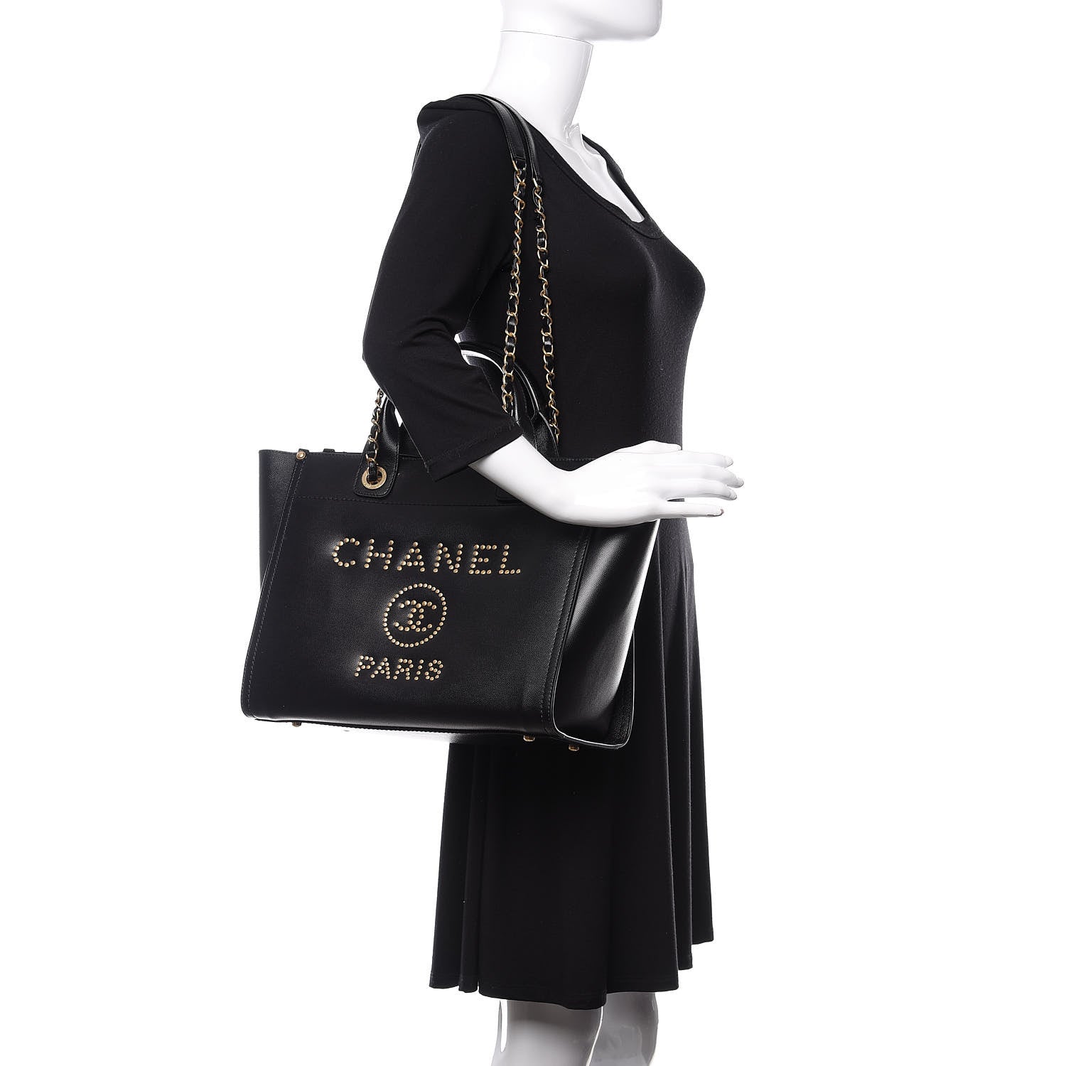 Chanel Caviar Small Studded Deauville Tote Black 2 of 10