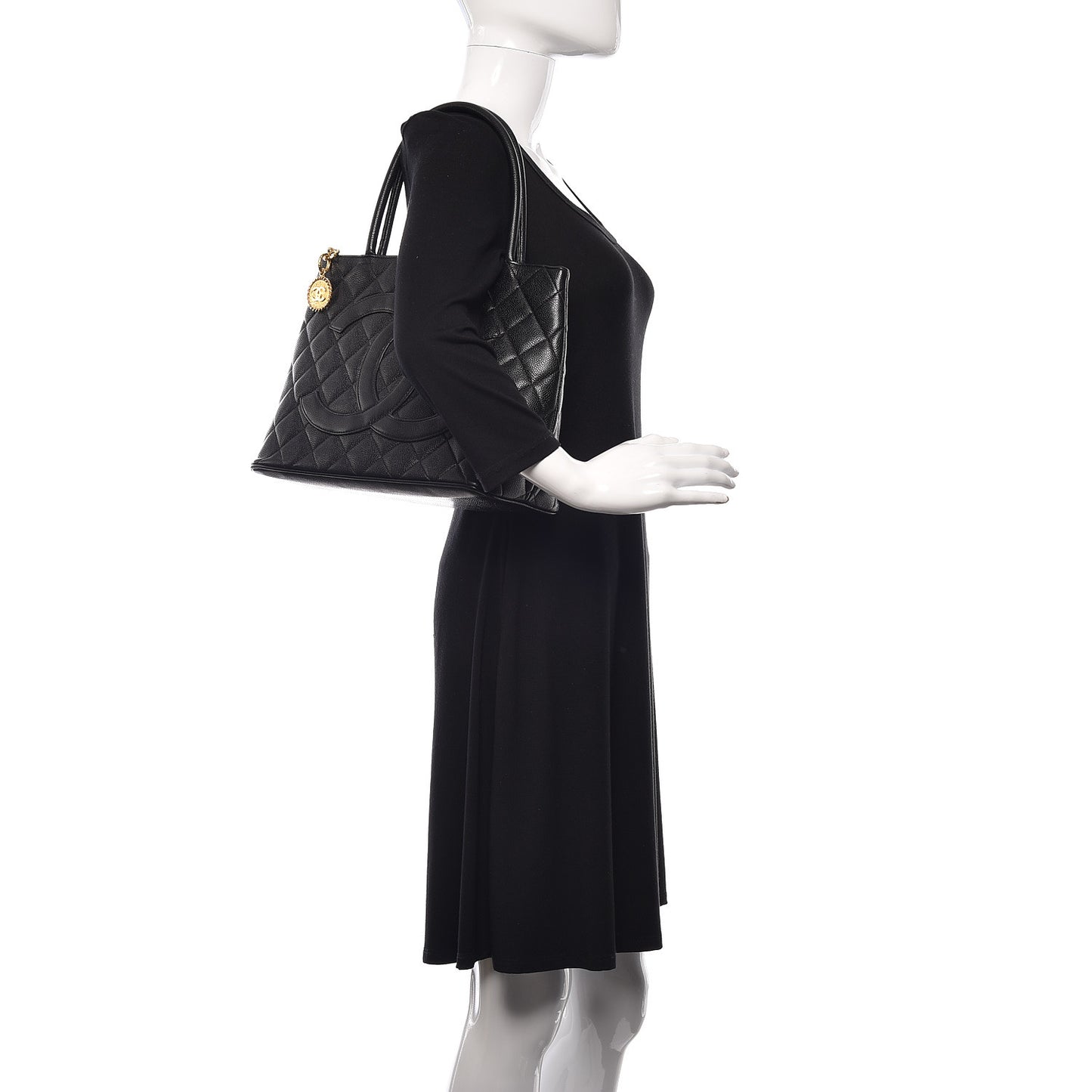 Caviar Quilted Medallion Tote Black