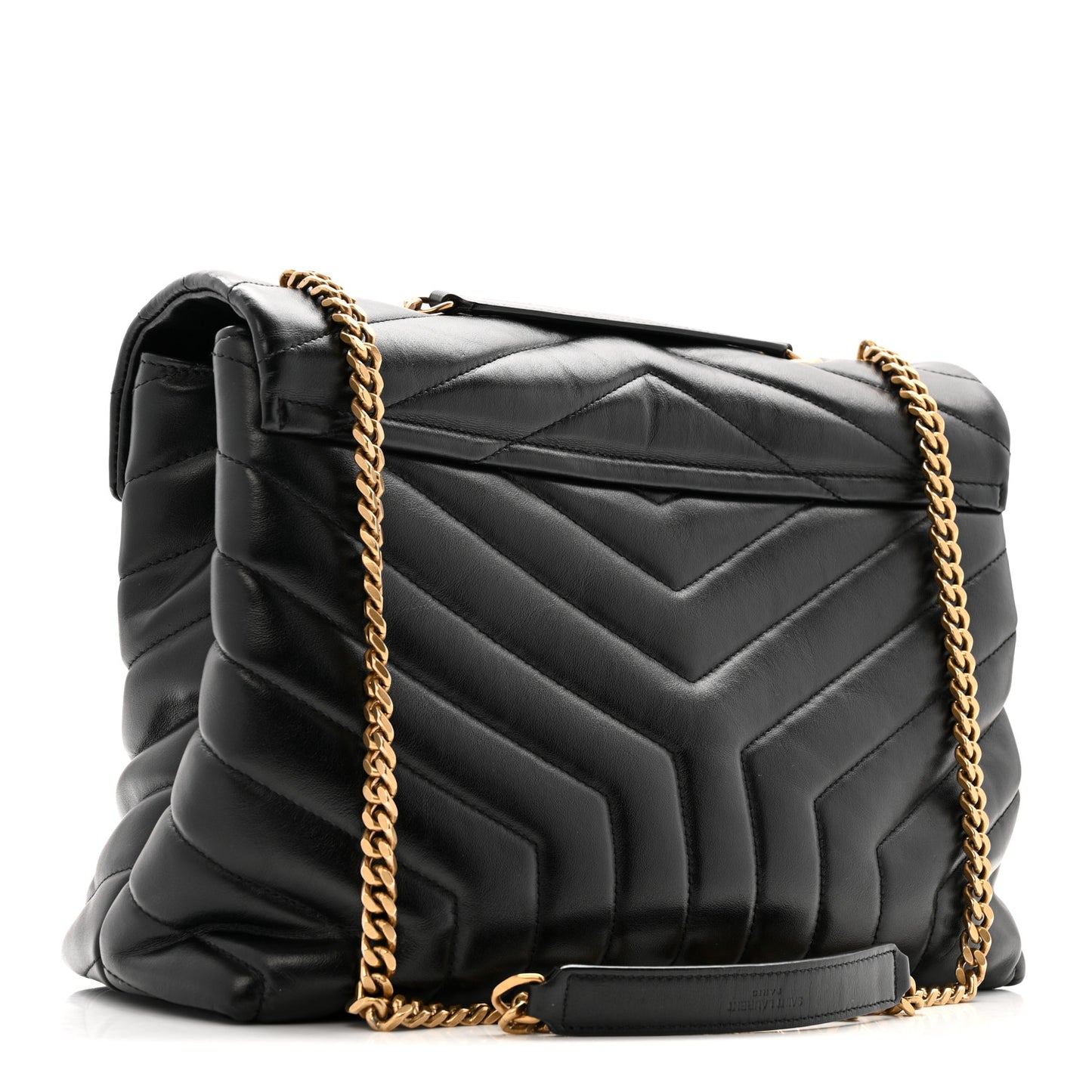 Calfskin Y Quilted Monogram Medium Loulou Chain Satchel Black