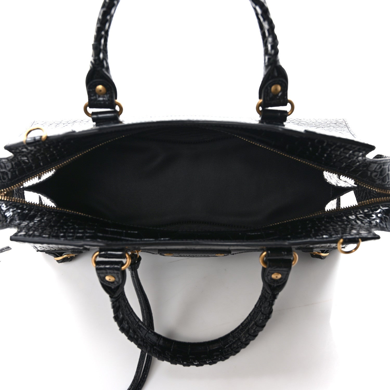 Balenciaga Shiny Supple Calfskin Crocodile Embossed Brass Hardware Neo Classic City Black 5 of 8