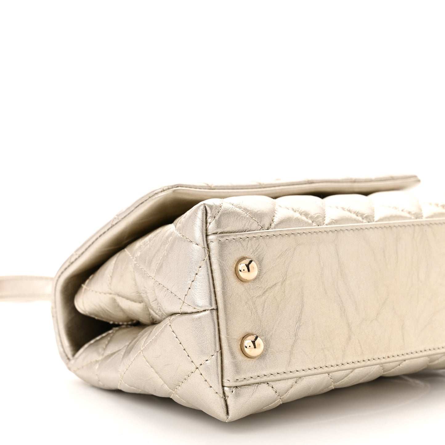 Metallic Aged Calfskin Quilted Mini Coco Handle Flap Gold