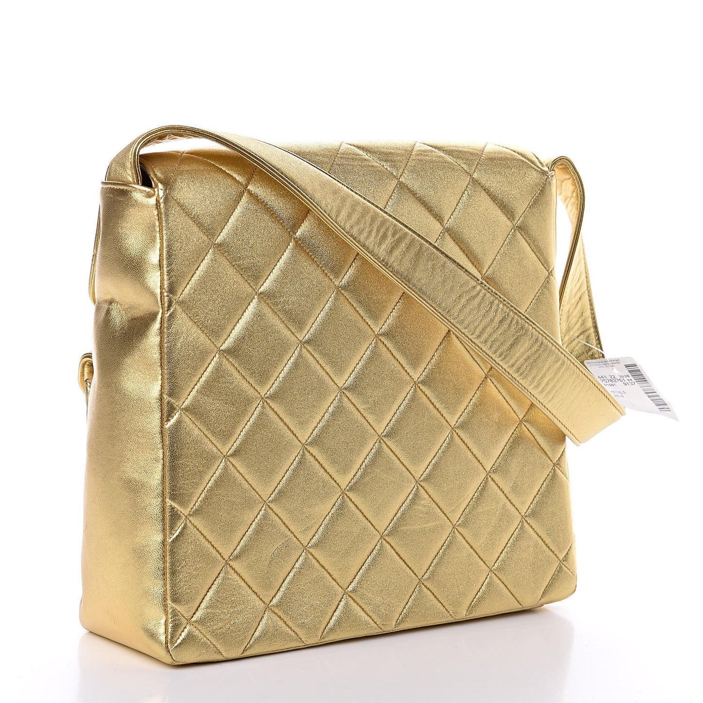 Metallic Lambskin Quilted Double Pocket Shoulder Bag Gold