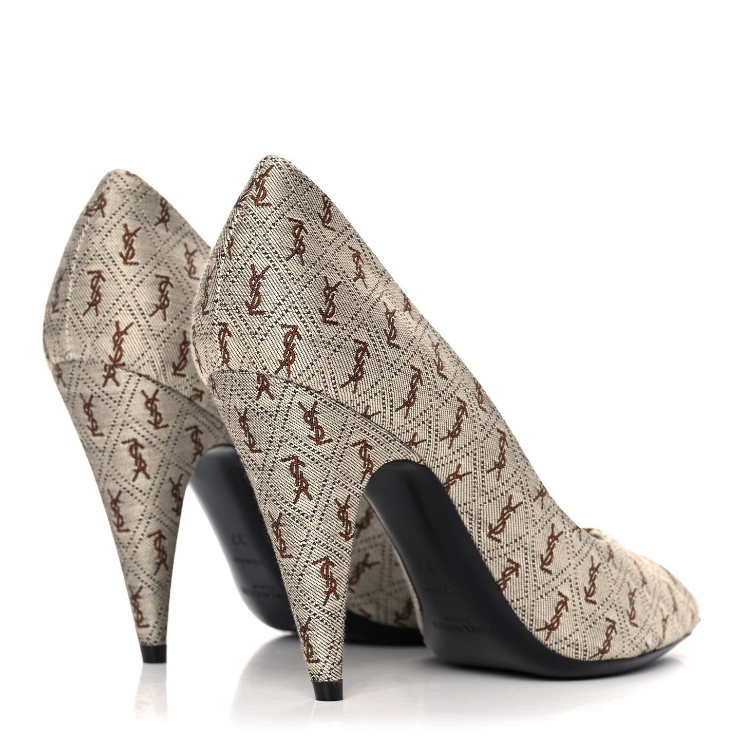 Silk Blend Monogram Lola Cap Toe Pumps 37 Beige