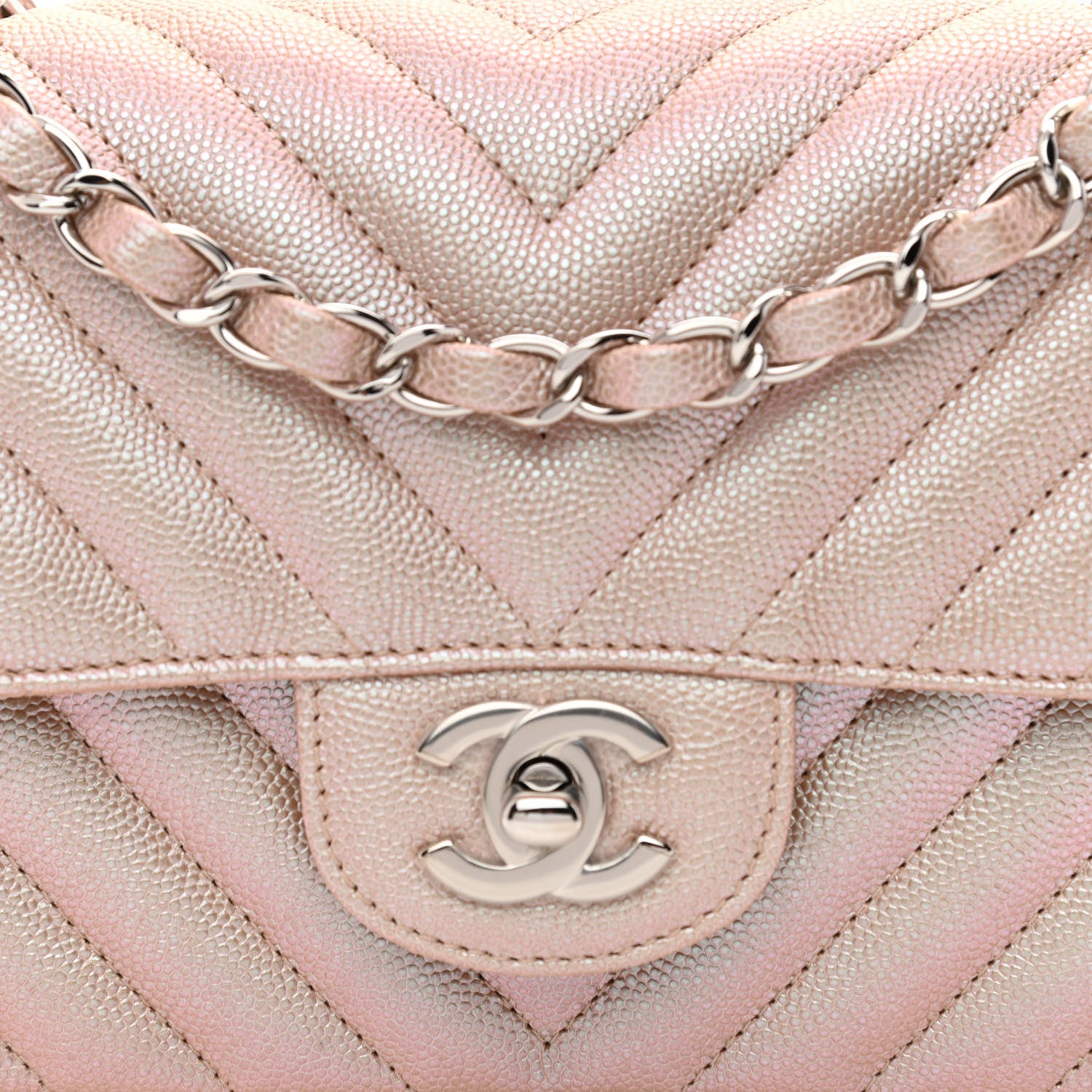 Chanel Iridescent Caviar Chevron Quilted Mini Rectangular Flap Light Gold 8 of 11
