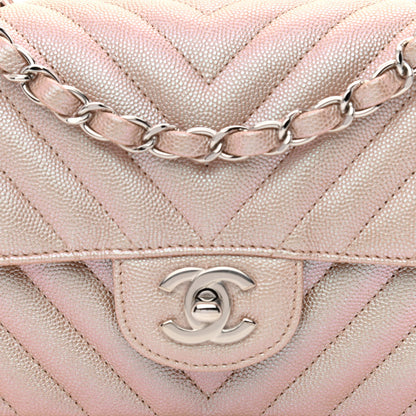 Chanel Iridescent Caviar Chevron Quilted Mini Rectangular Flap Light Gold 8 of 11