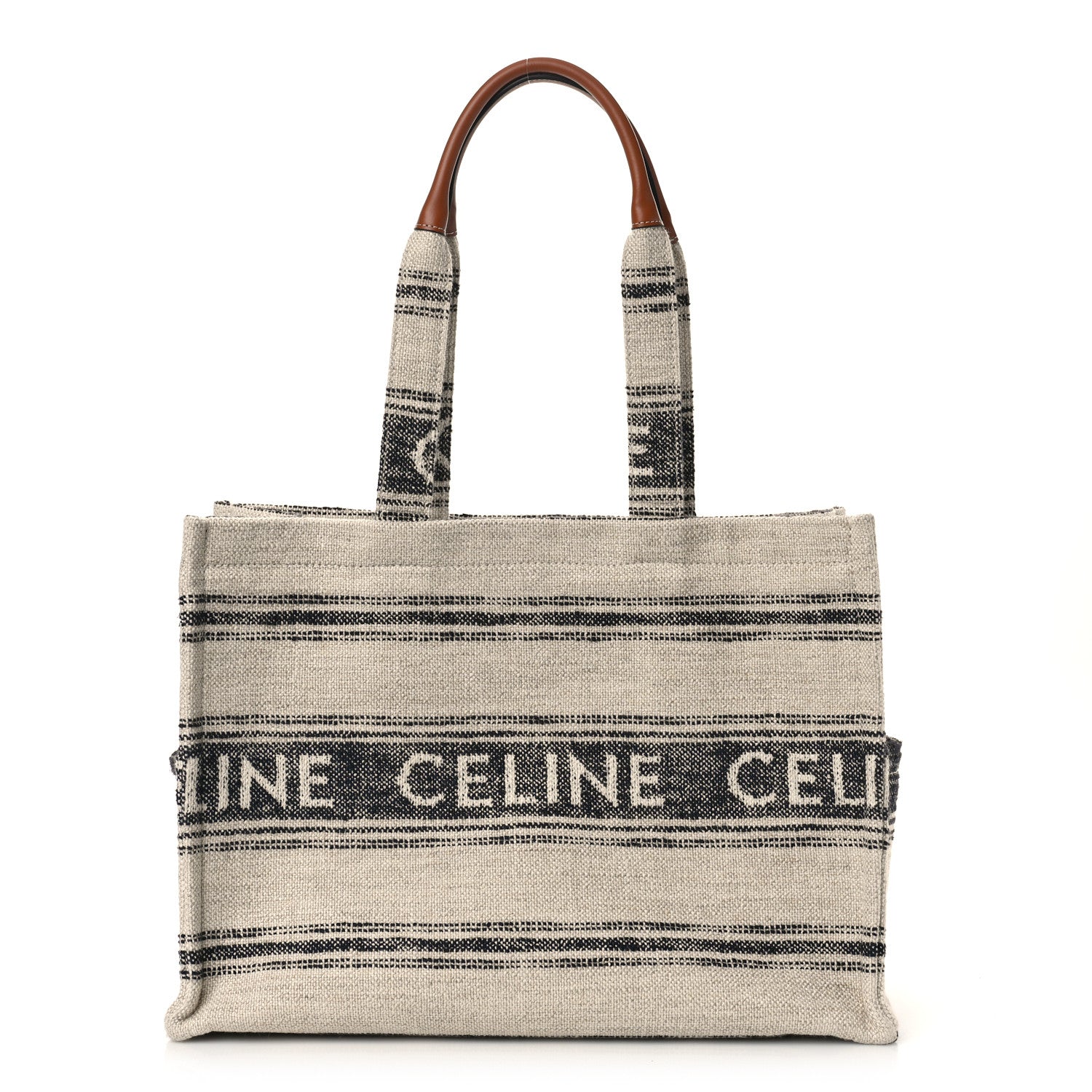Celine Jacquard Striped Large Cabas Thais White Black 1 of 9