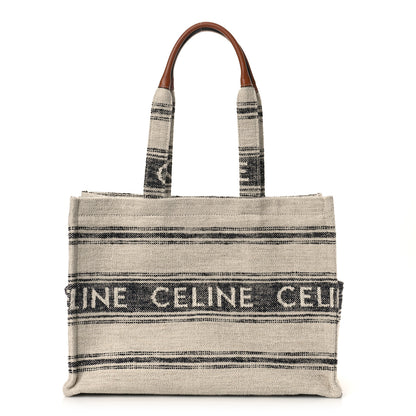 Celine Jacquard Striped Large Cabas Thais White Black 1 of 9