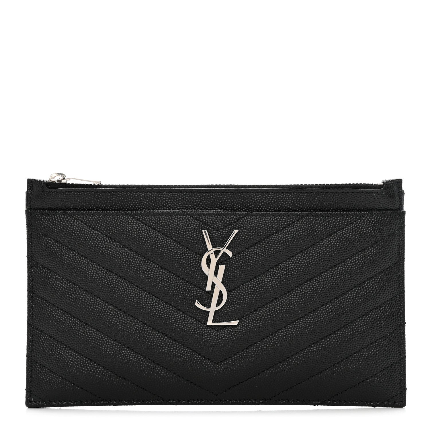 Saint Laurent Grain De Poudre Chevron Monogram Bill Pouch Black 1 of 7