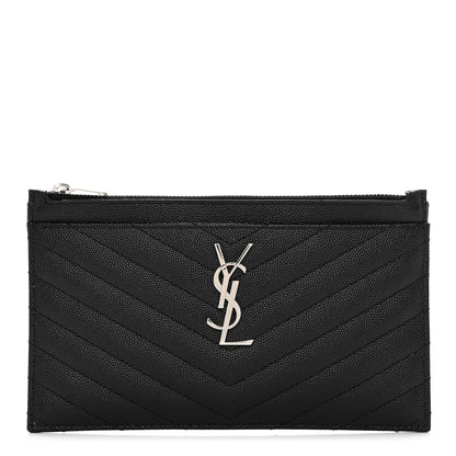 Saint Laurent Grain De Poudre Chevron Monogram Bill Pouch Black 1 of 7
