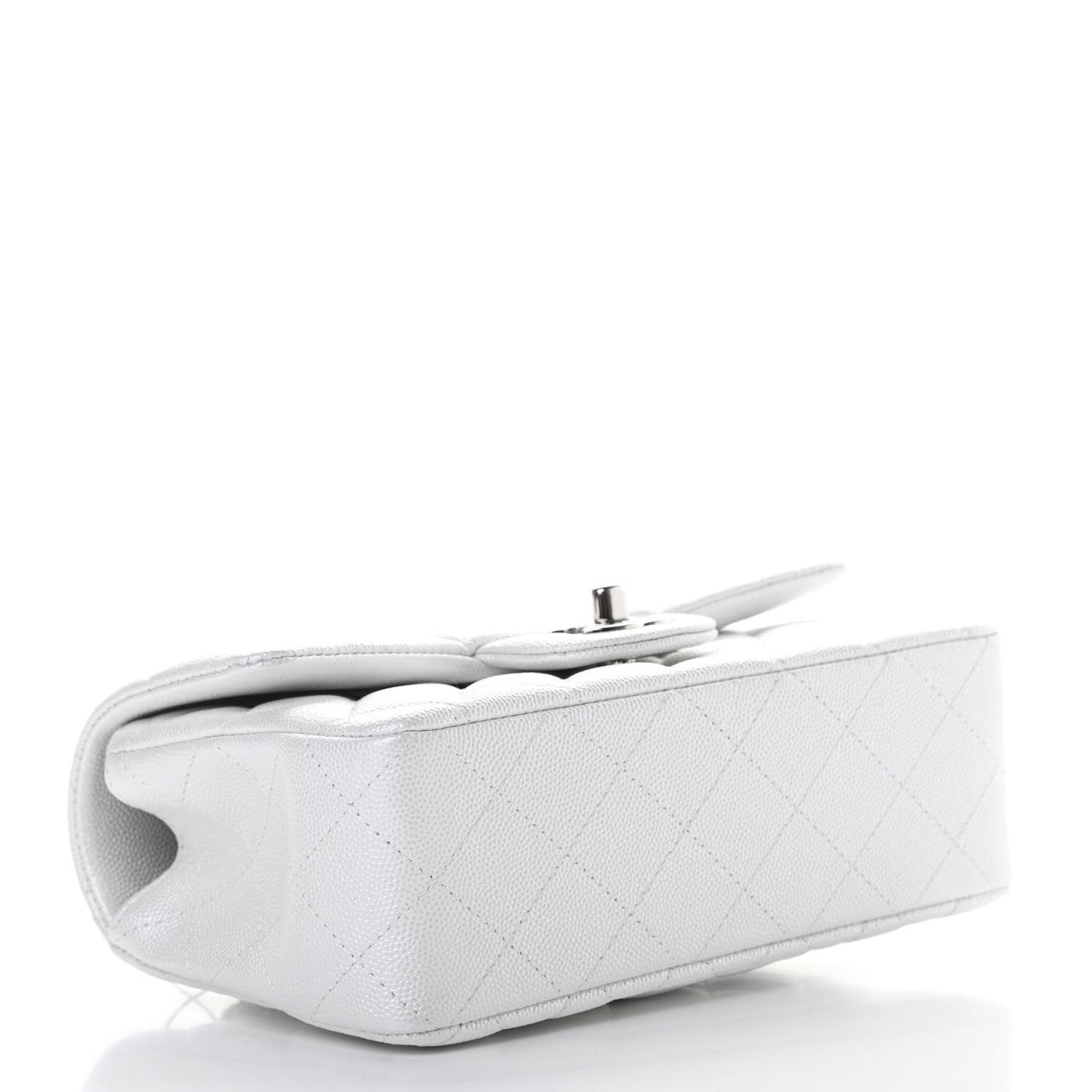 Iridescent Caviar Quilted Mini Top Handle Rectangular Flap White