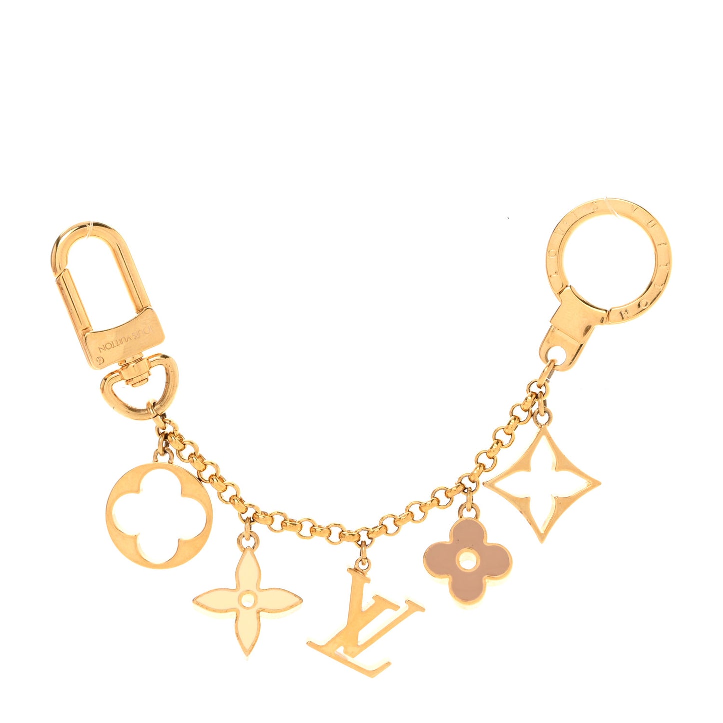 Brass Enamel Fleur De Monogram Bag Charm Chain Gold