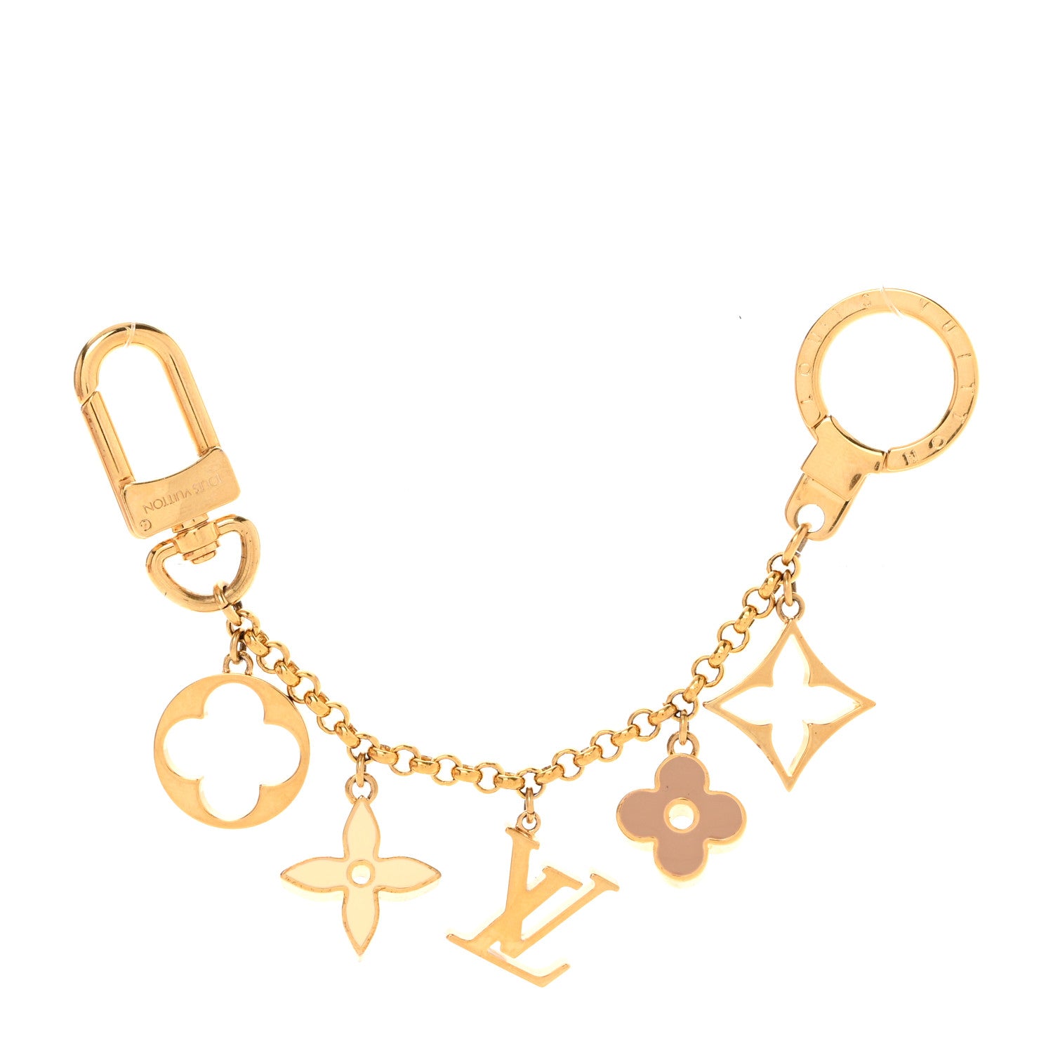 Louis Vuitton Brass Enamel Fleur De Monogram Bag Charm Chain Gold 1 of 5