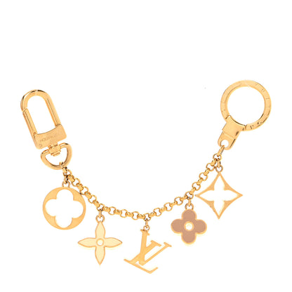 Louis Vuitton Brass Enamel Fleur De Monogram Bag Charm Chain Gold 1 of 5
