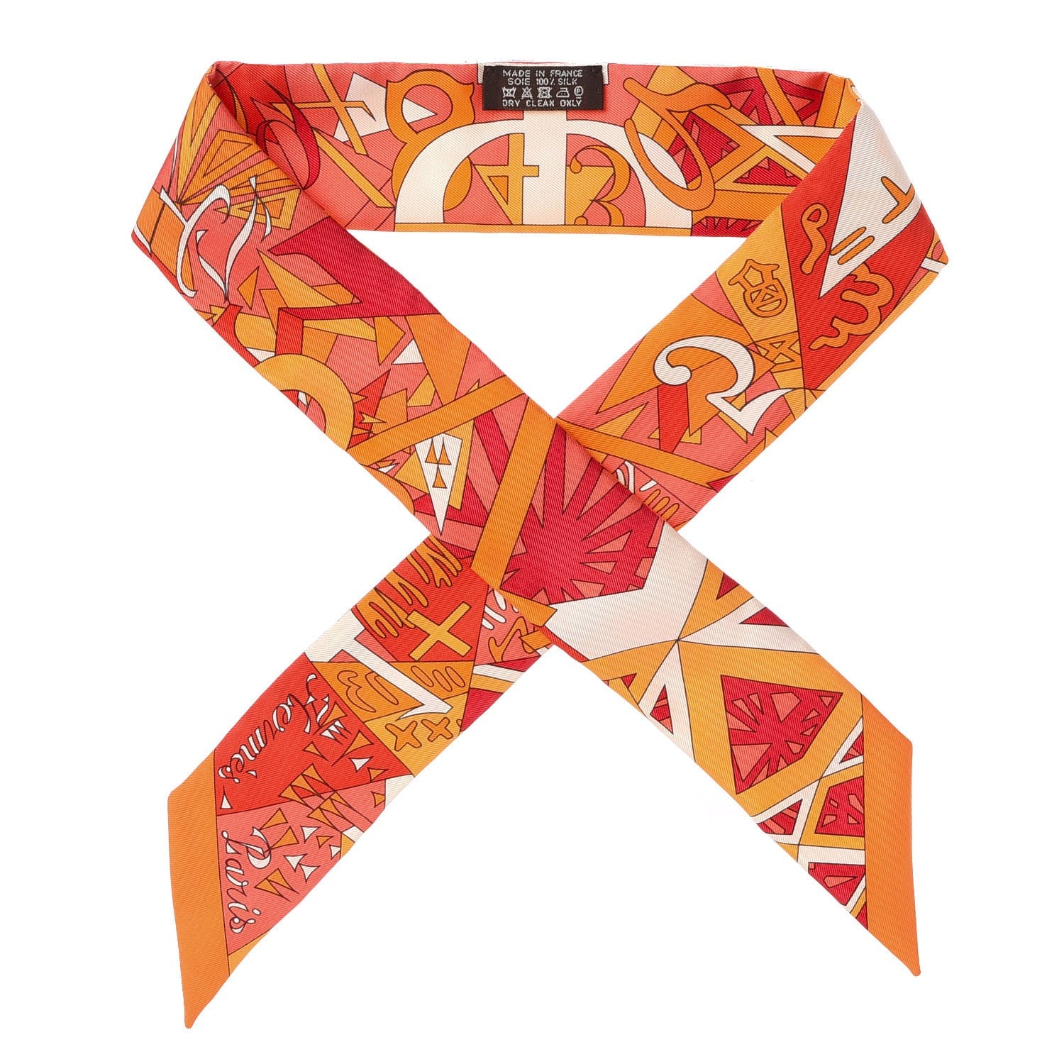 Hermes Silk Le Nombre D'Or Twilly Orange Corail Jaune D'or 1 of 5