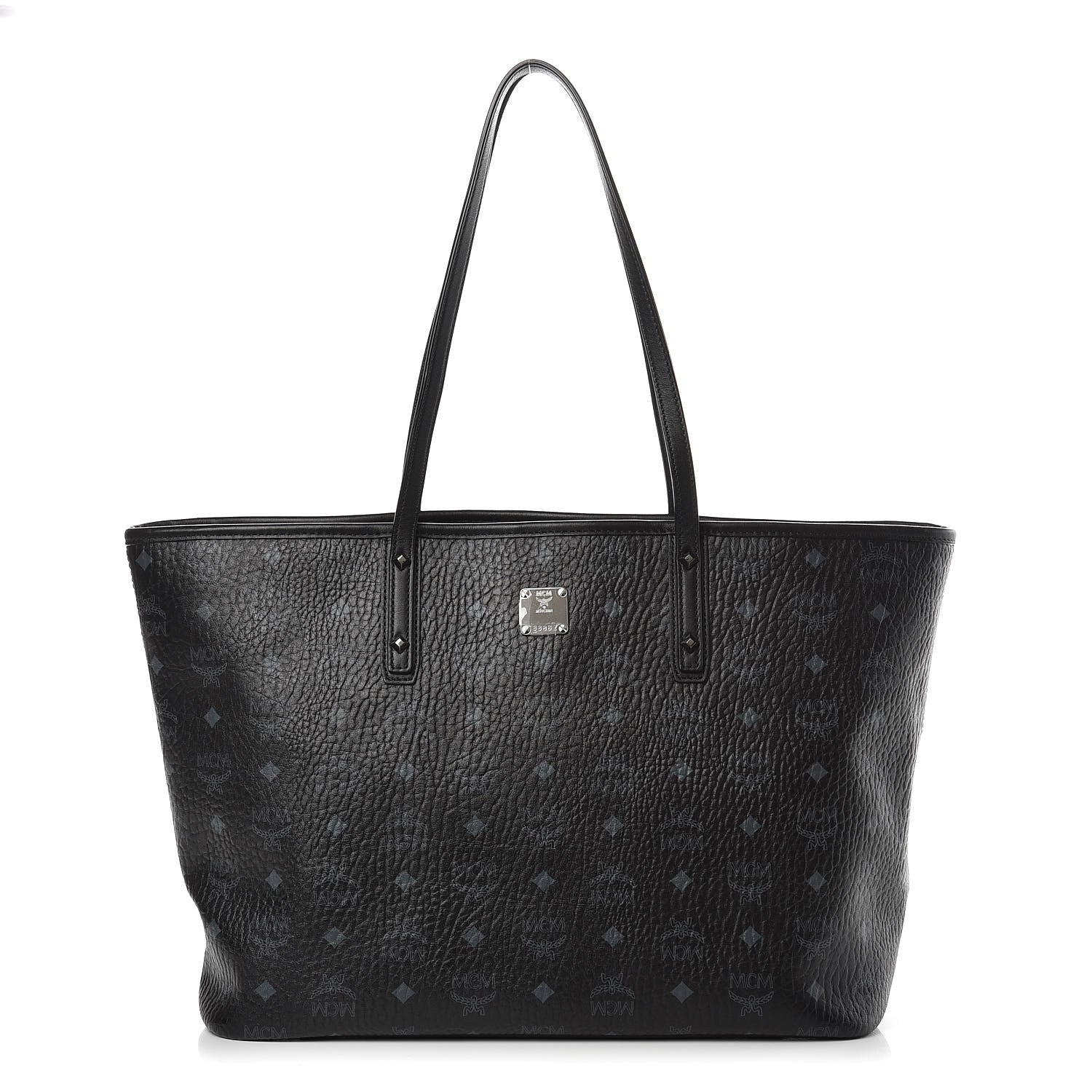 MCM Visetos Medium Anya Zip Top Shopper Tote Black 1 of 9