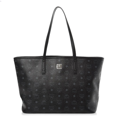 MCM Visetos Medium Anya Zip Top Shopper Tote Black 1 of 9