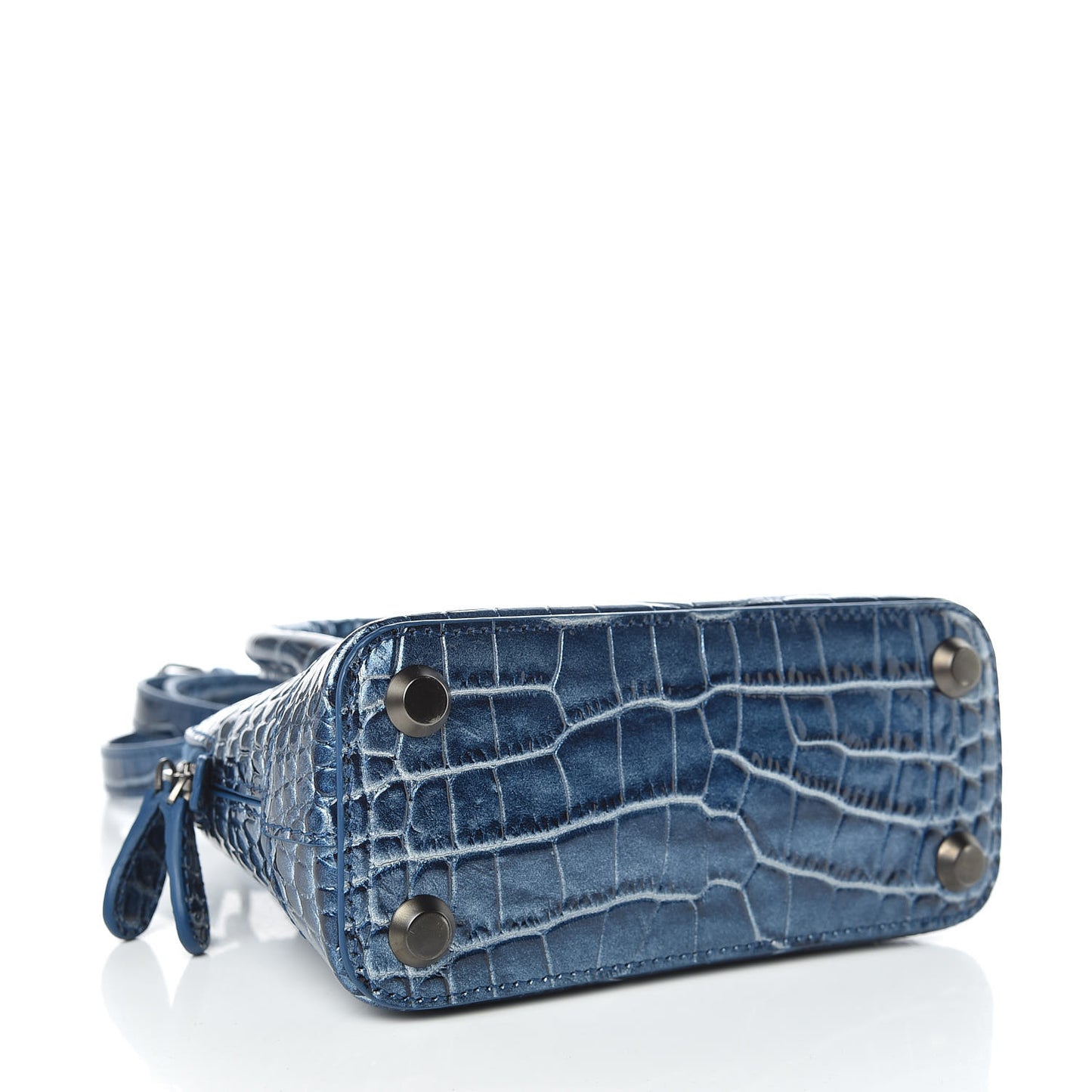 Metallic Calfskin Crocodile Embossed XXS Ville Top Handle Bag Bleu