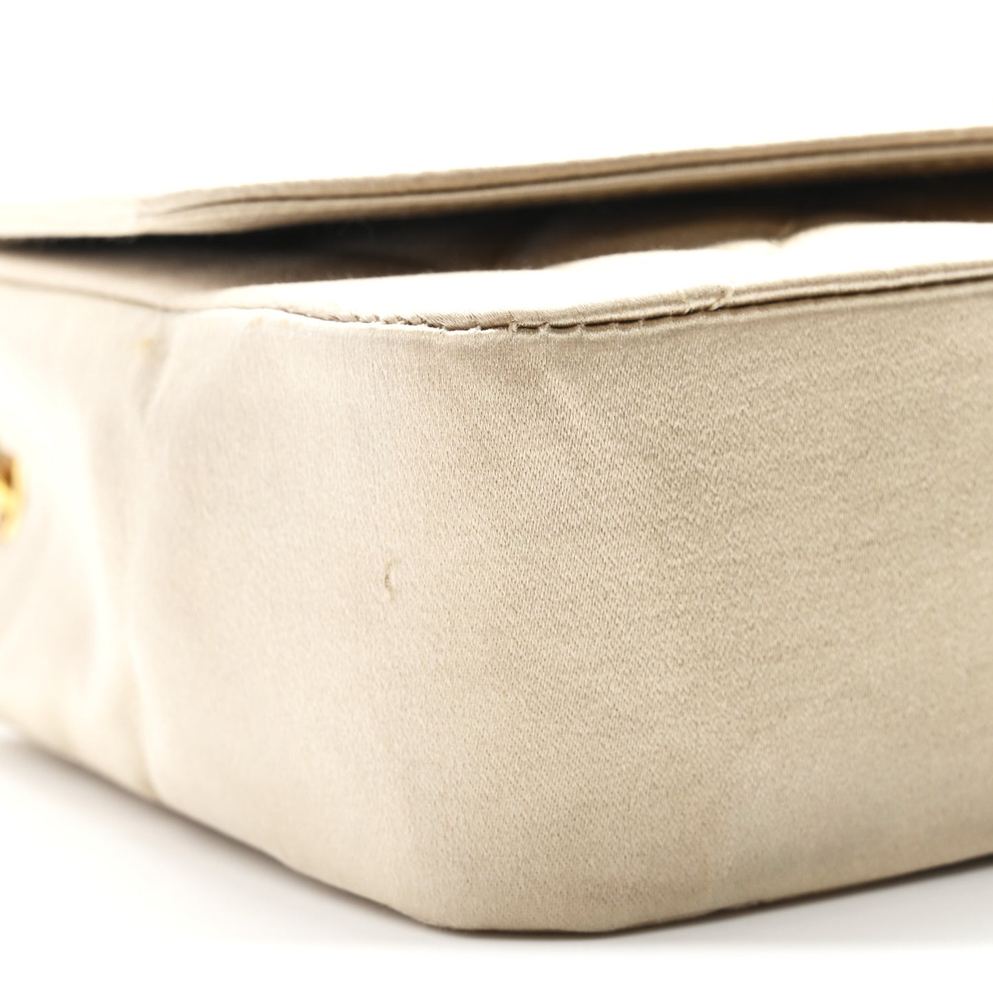 Satin Quilted Mini Flap Beige