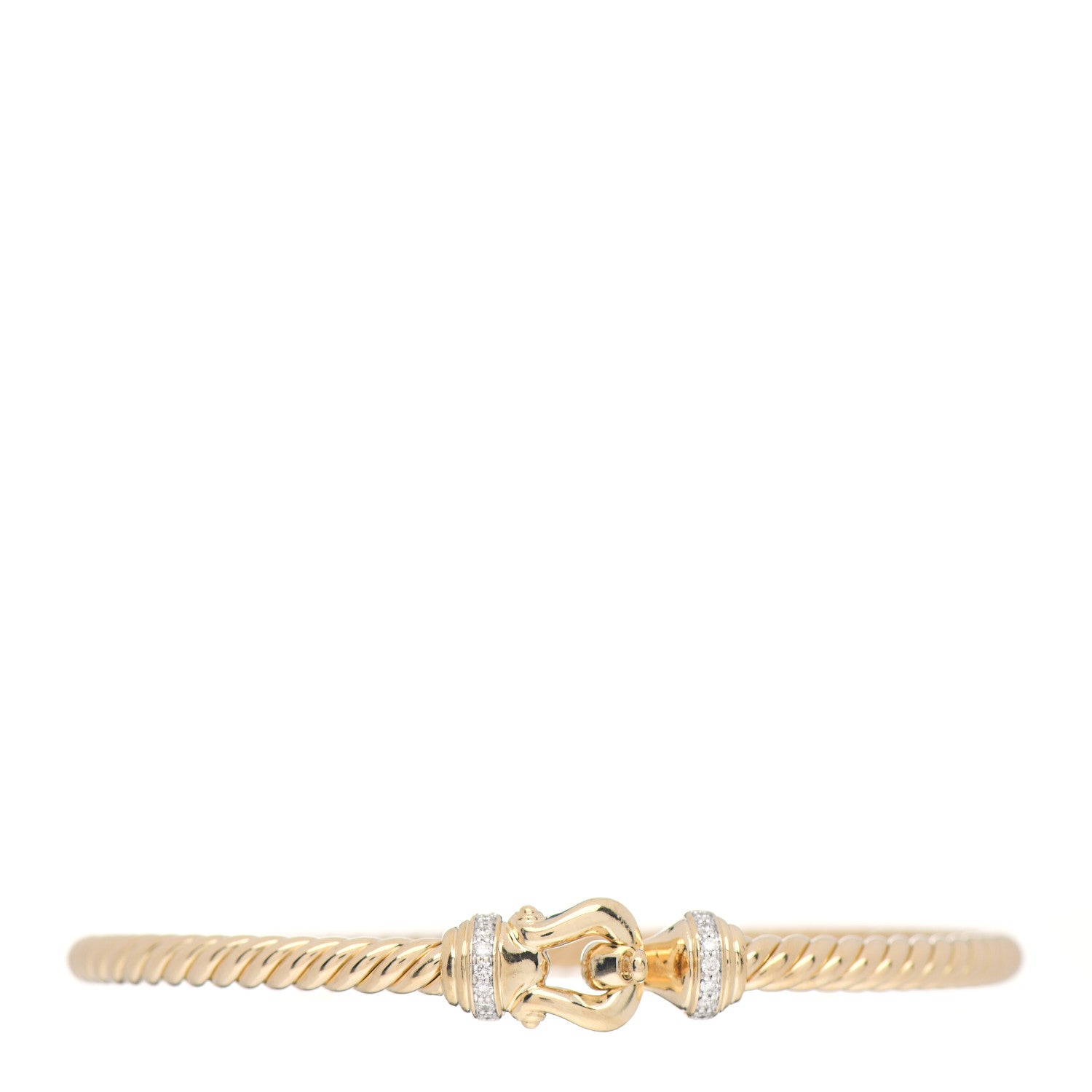 David Yurman 18K Yellow Gold Diamond 3.5mm Cable Buckle Bracelet 1 of 5