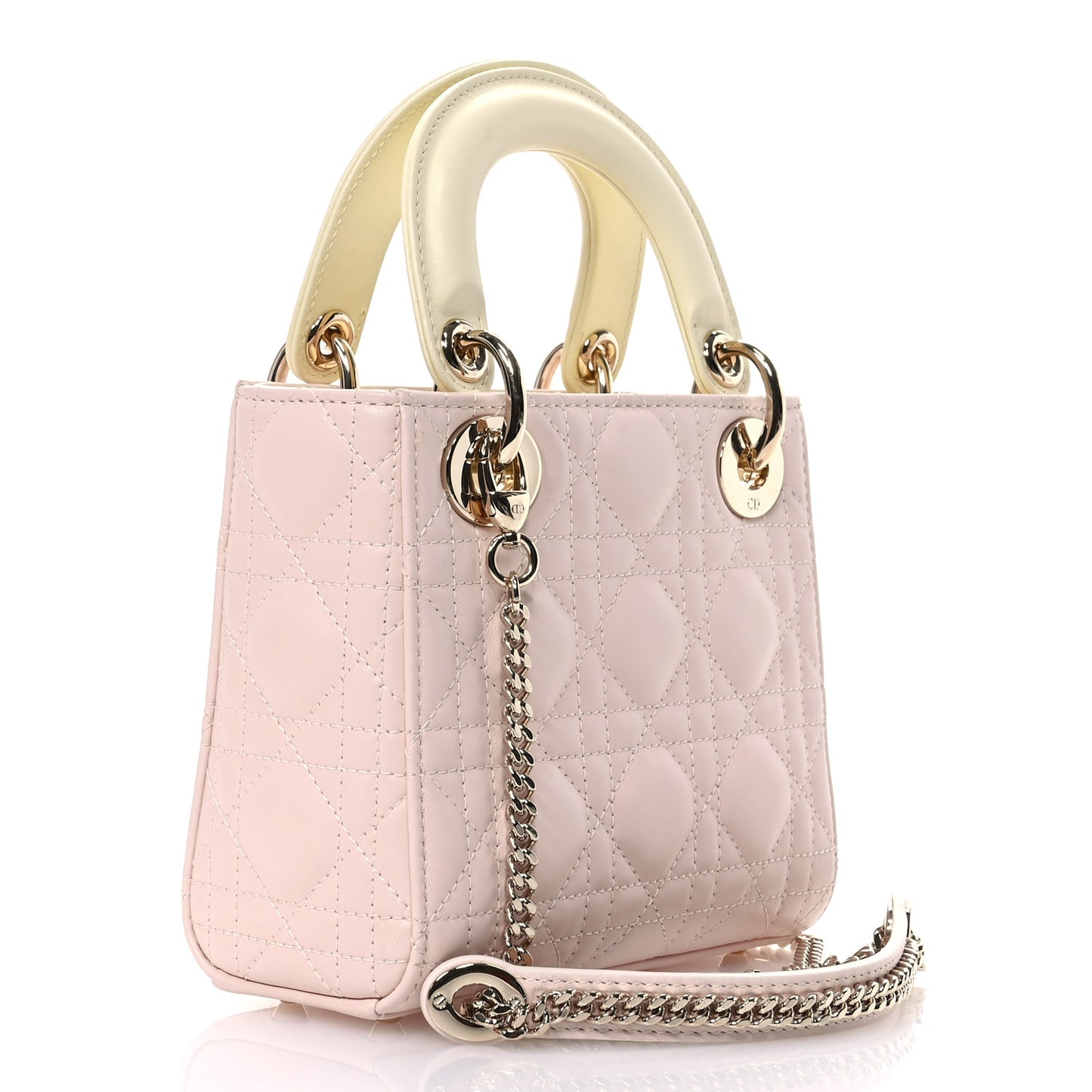 Lambskin Cannage Mini Bi-Color Lady Dior Rose Quartz Pastel Yellow