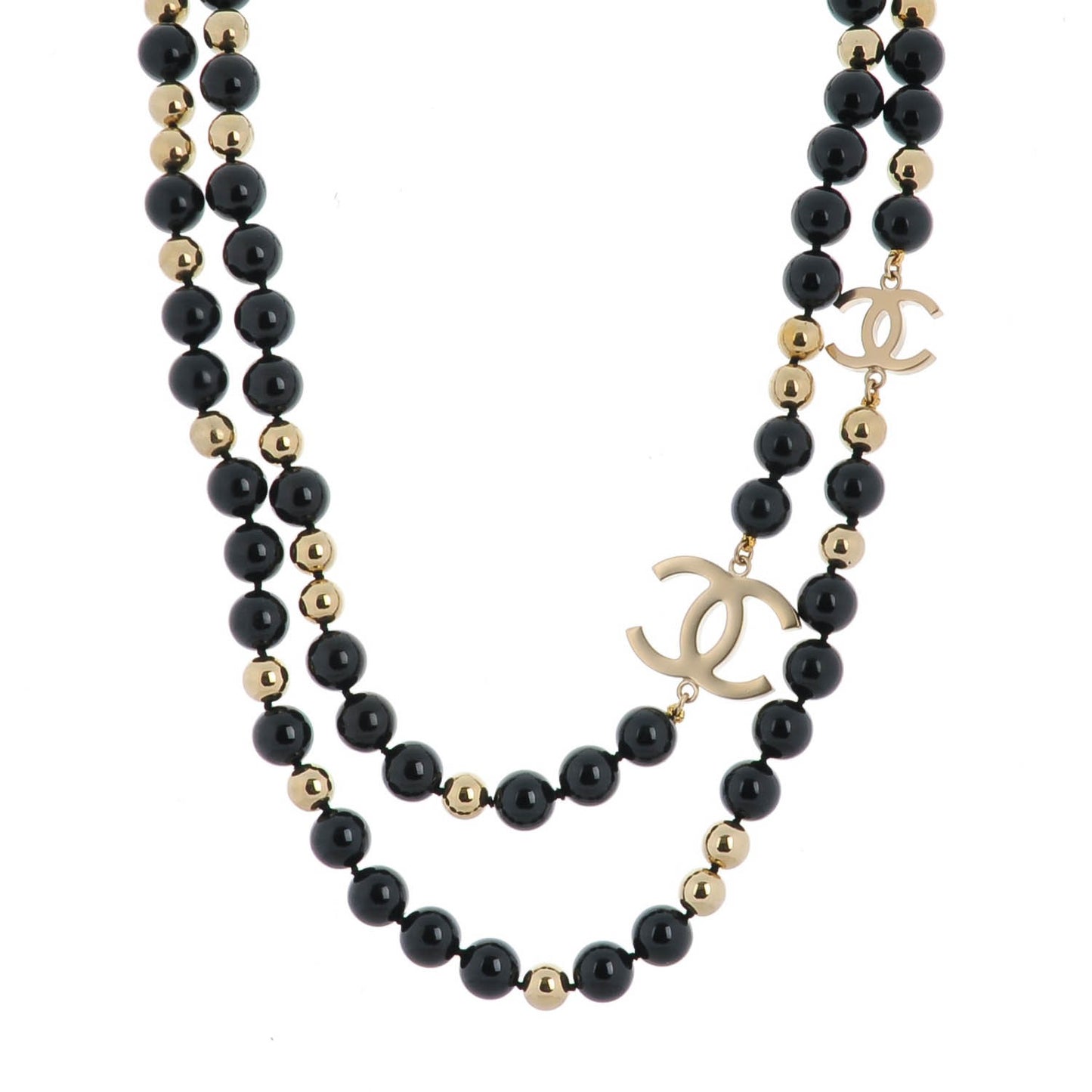Bead CC Long Necklace Black Gold
