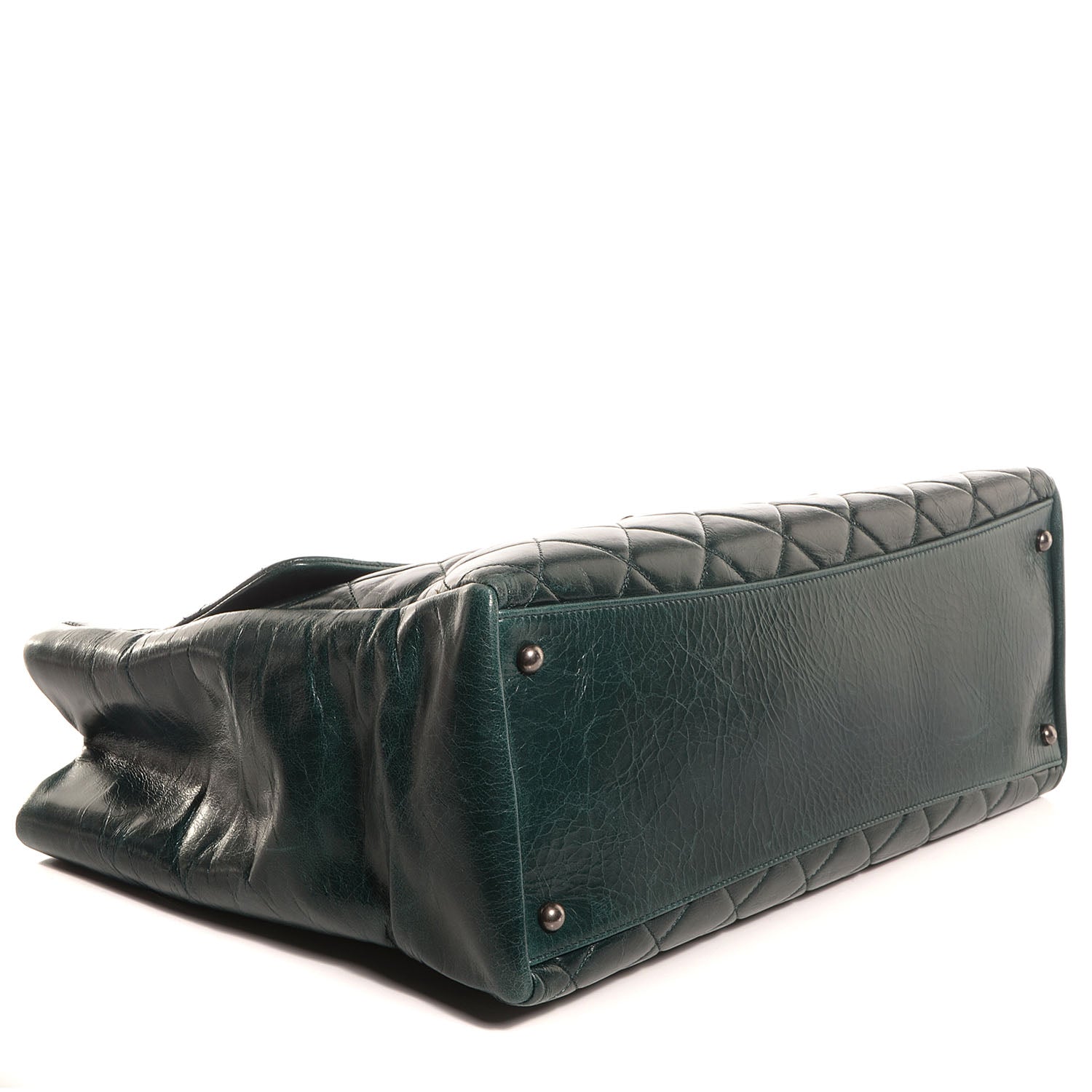Chanel Glazed Calfskin Quilted Duo Color Large Tote Dark Green 4 of 7