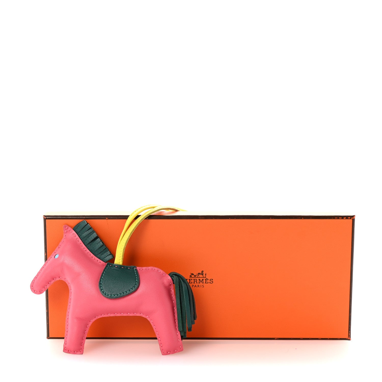 Hermes Milo Lambskin Grigri Rodeo Horse Bag Charm MM Rose Azalee Malachite Lime 4 of 4