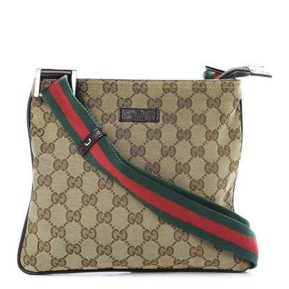 Gucci Monogram Web Small Flat Messenger Bag Brown 1 of 11