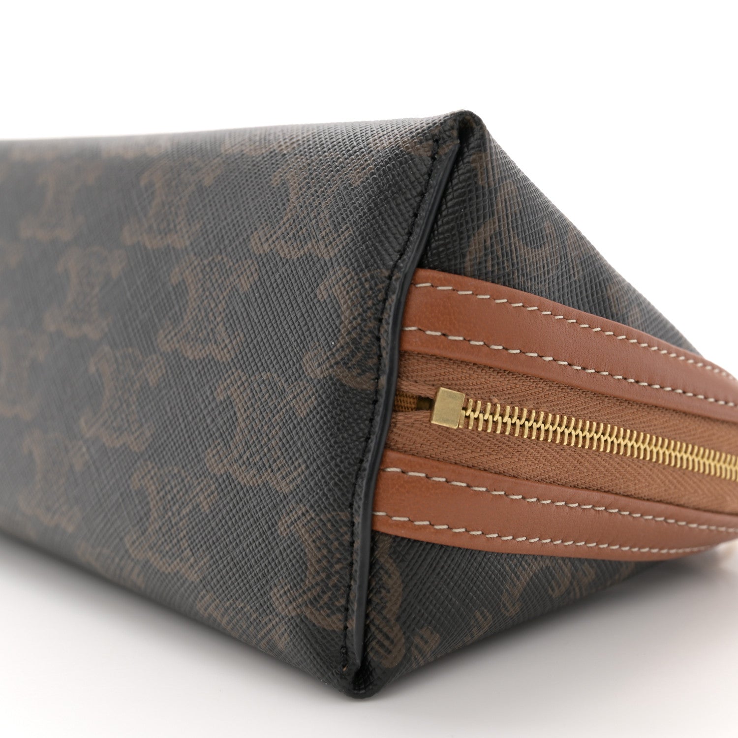 Celine Triomphe Canvas Lambskin Clutch On Chain Tan 11 of 12