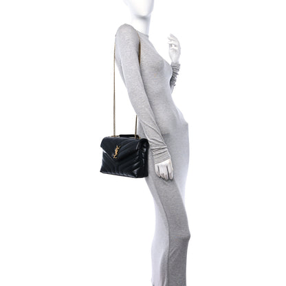 Saint Laurent Calfskin Y Quilted Monogram Small Loulou Chain Satchel Black 2 of 11