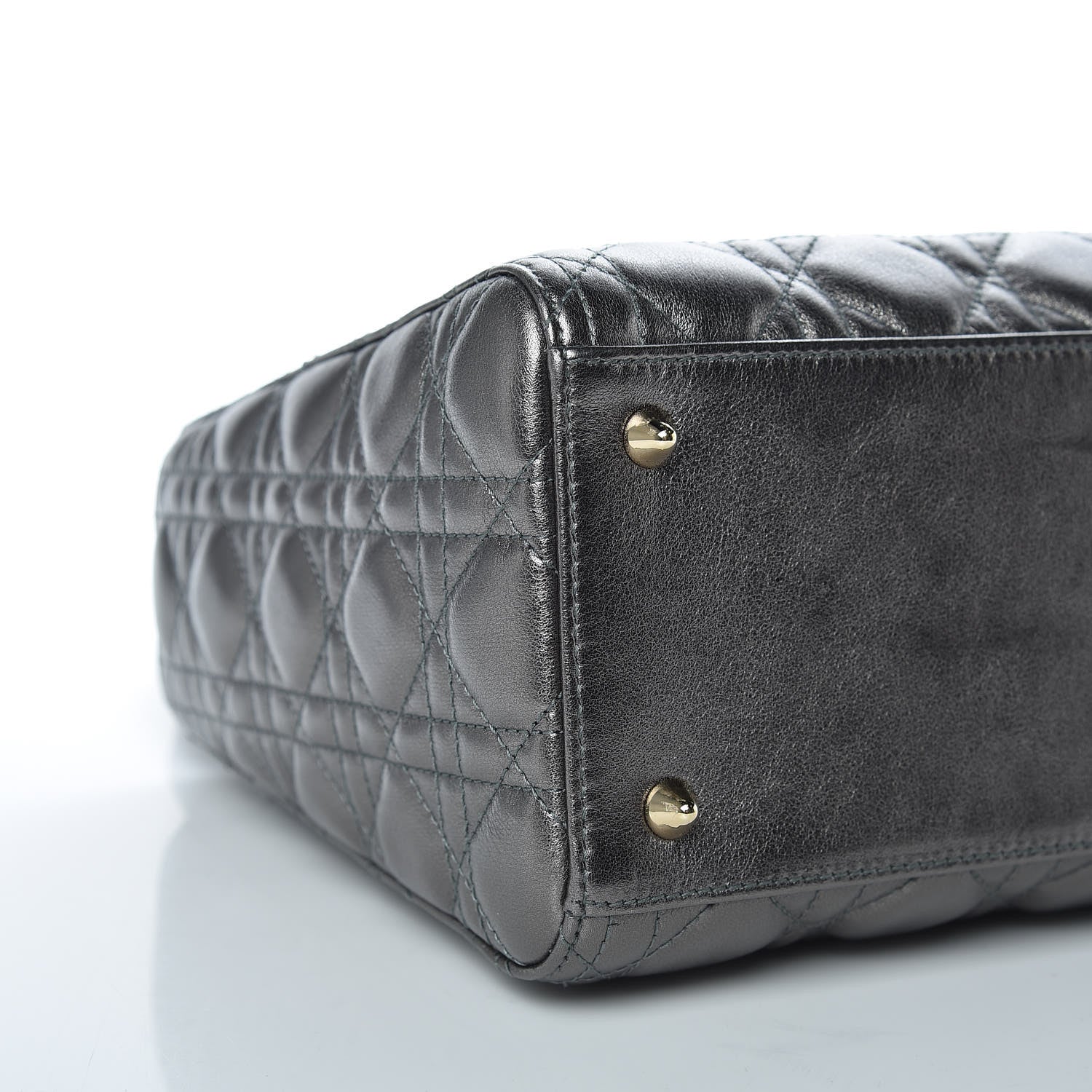 Christian Dior Metallic Calfskin Cannage Medium Lady Dior Gunmetal Grey 8 of 11