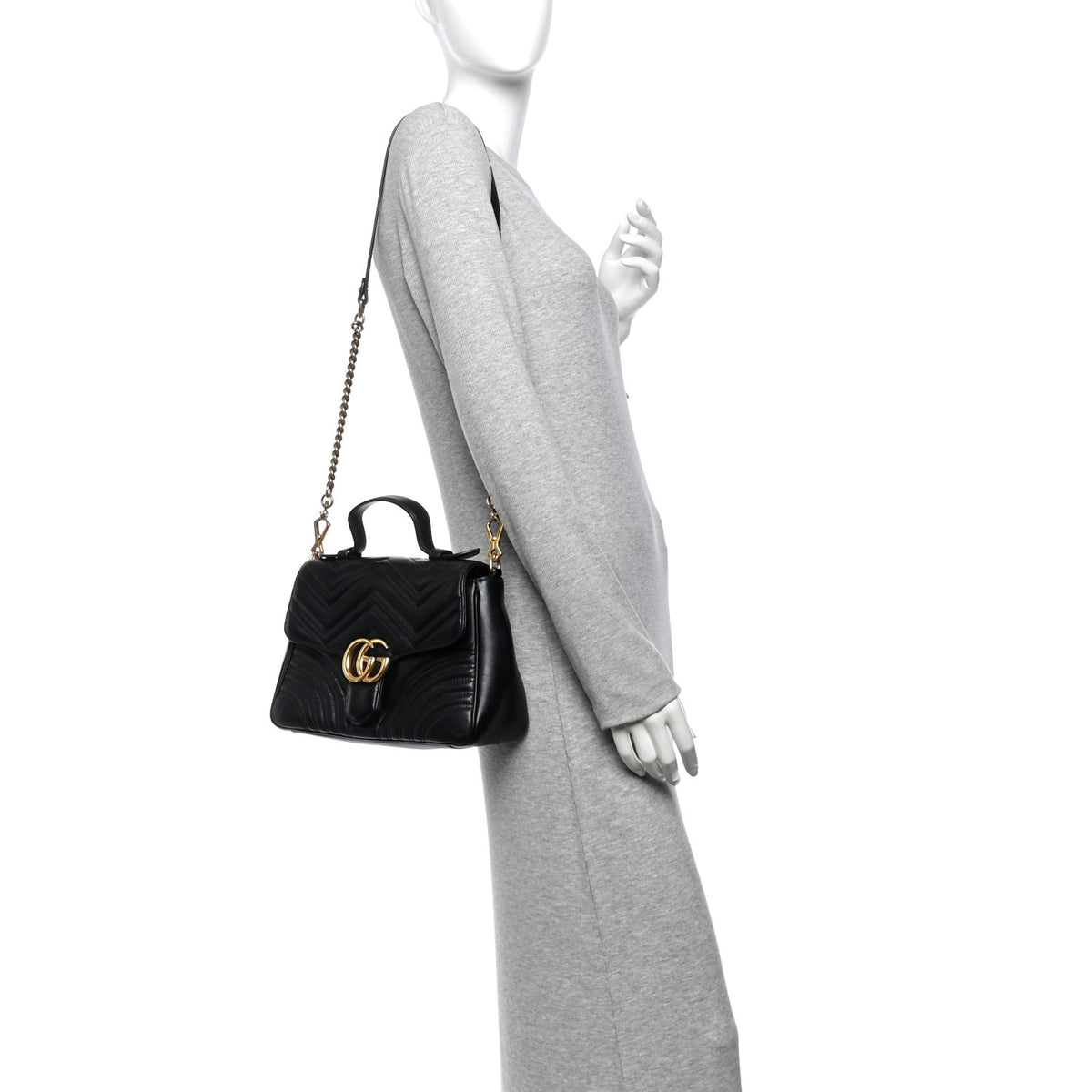 Calfskin Matelasse Small GG Marmont Top Handle Black