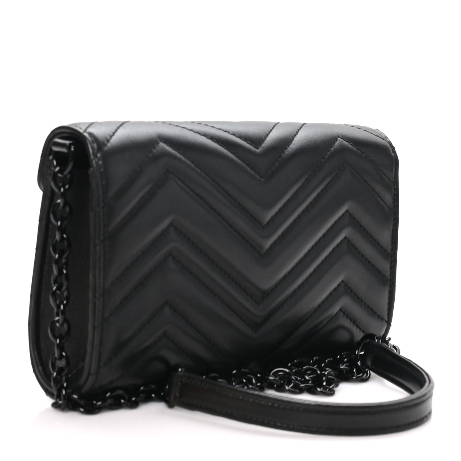 Gucci Nappa Matelasse Monochrome GG Marmont Wallet On Chain Black 2 of 11
