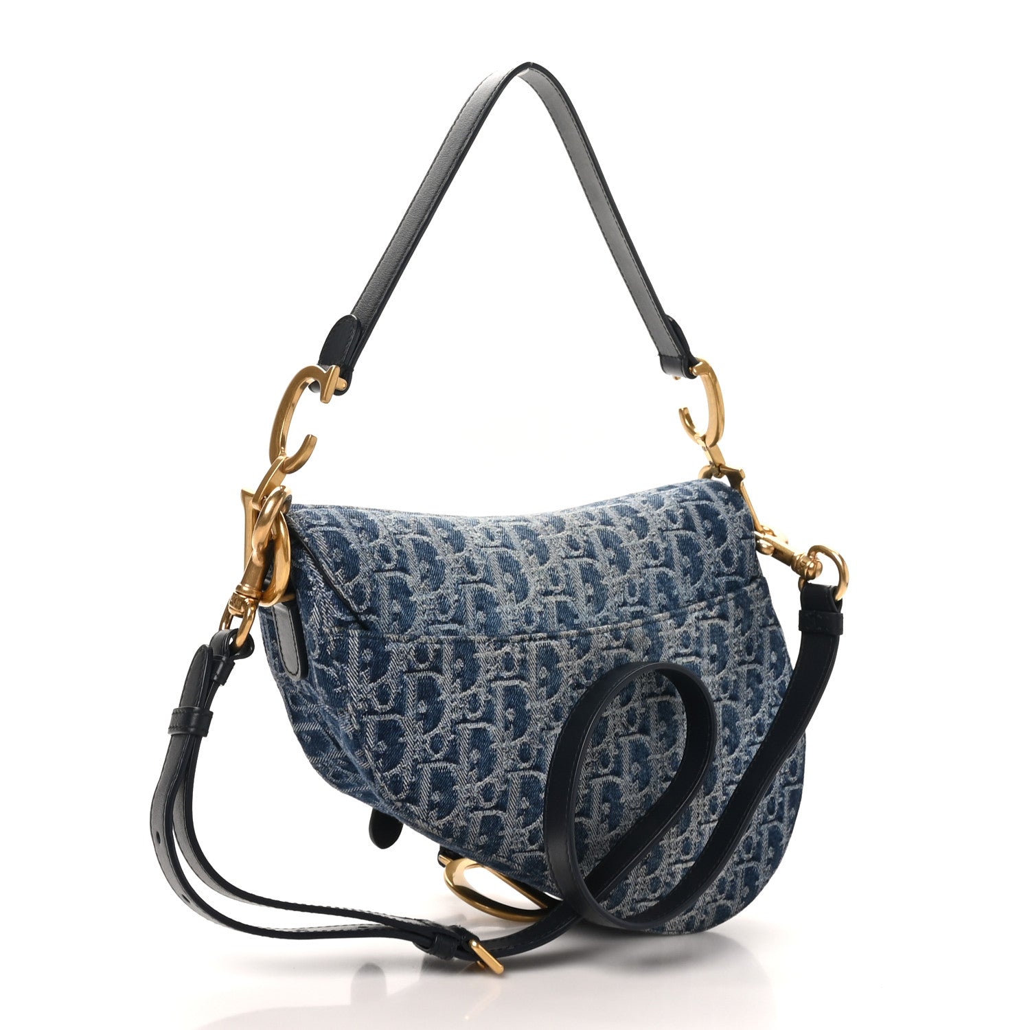 Christian Dior Denim Oblique Jacquard Saddle Bag With Strap Blue 3 of 12