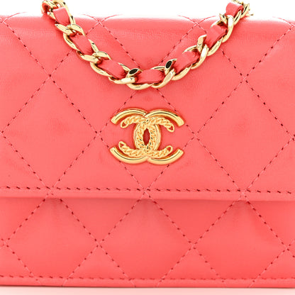 Chanel Shiny Lambskin Quilted Card Holder On Chain Pink 8 of 10