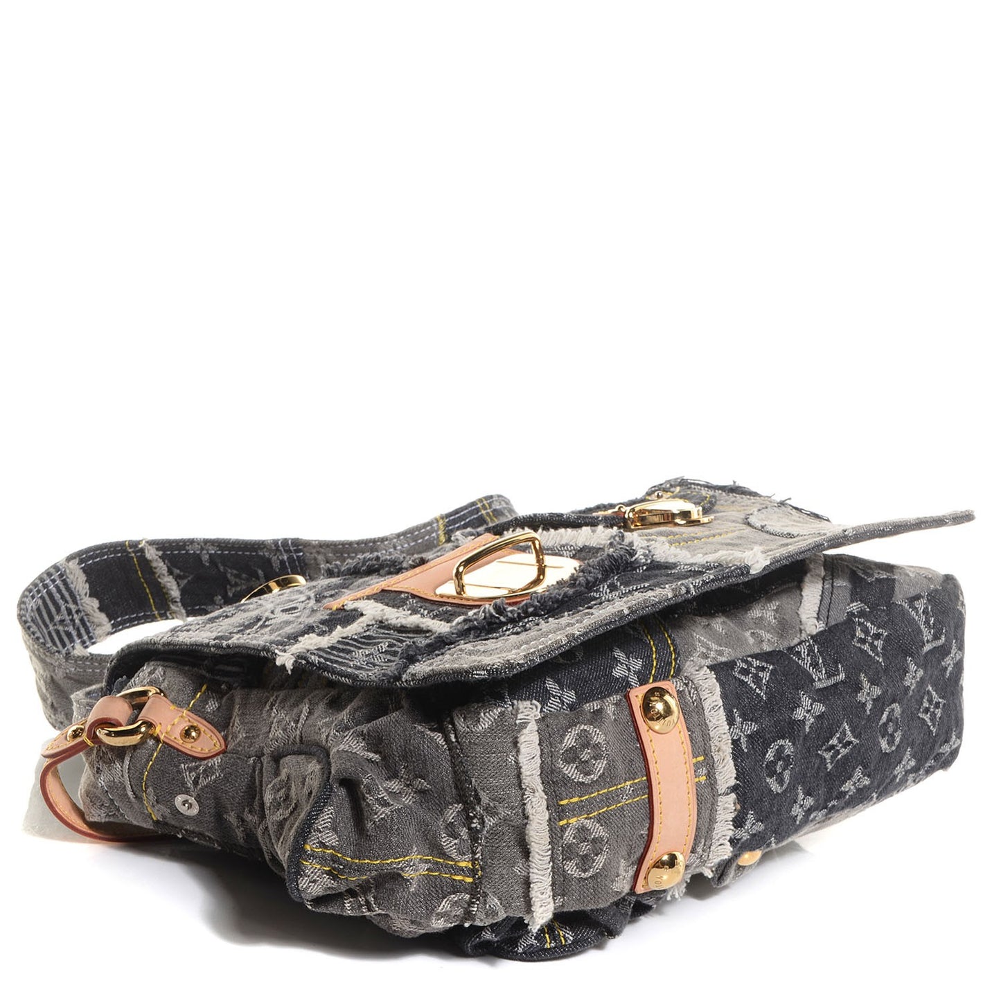 Denim Patchwork Posty Messenger Bag Gris