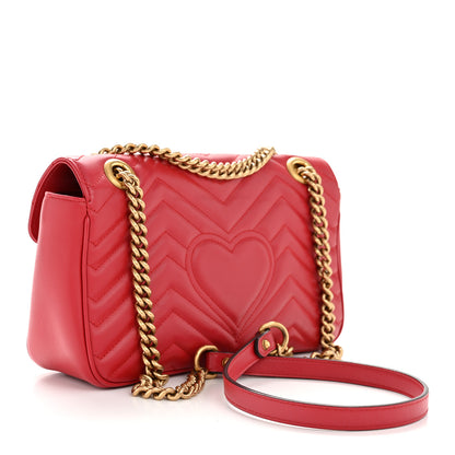 Gucci Calfskin Matelasse Small GG Marmont Shoulder Bag Hibiscus Red 3 of 11