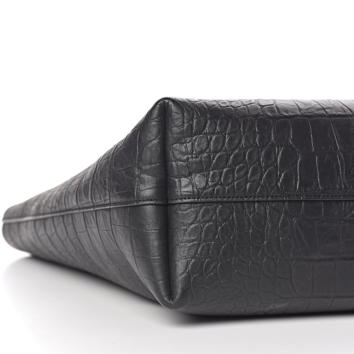 Calfskin Crocodile Embossed Large Shopper Tote Black