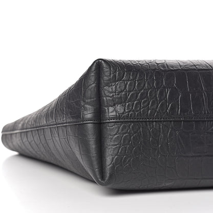 Saint Laurent Calfskin Crocodile Embossed Large Shopper Tote Black 10 of 12