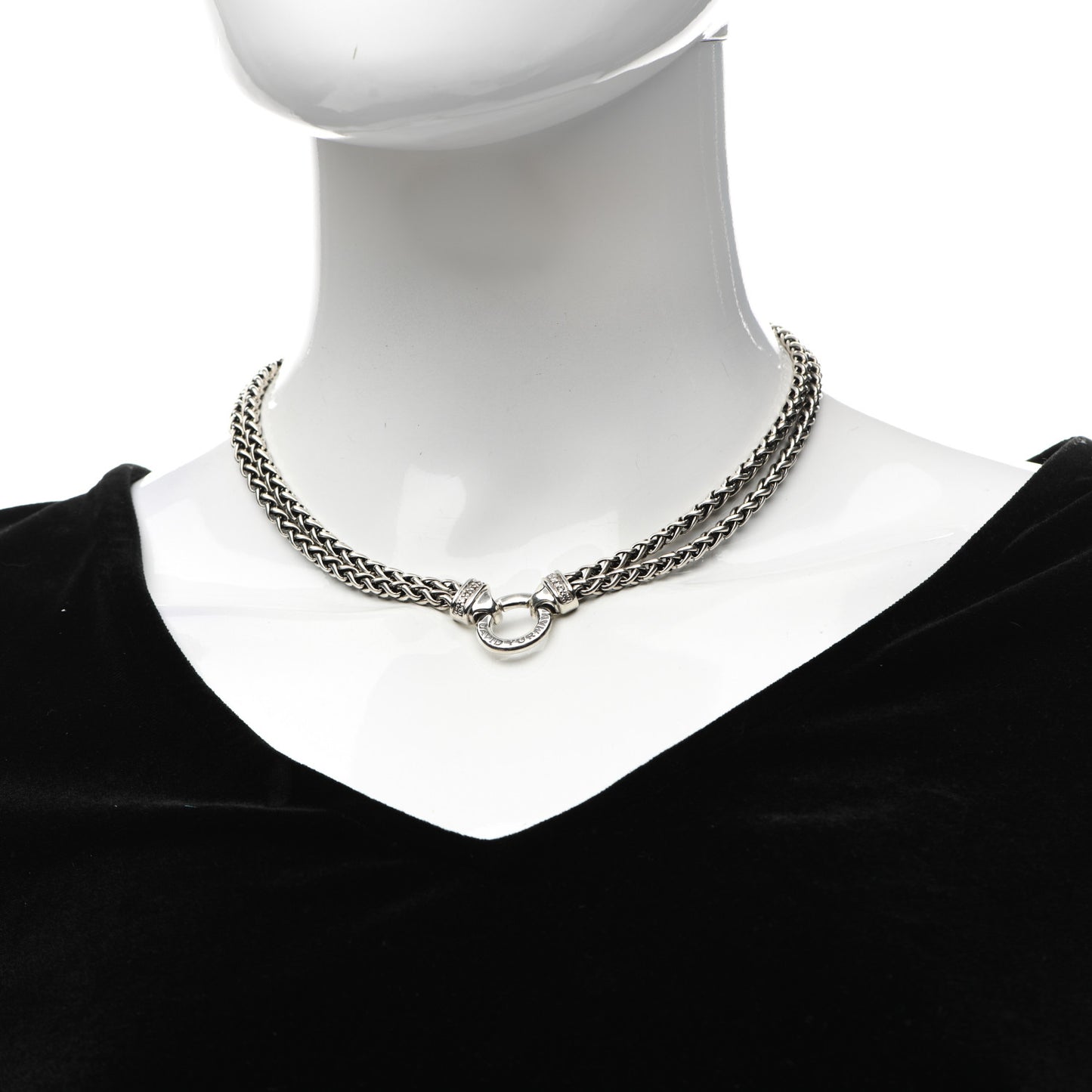 Sterling Silver Diamond 18mm Double Wheat Chain Necklace