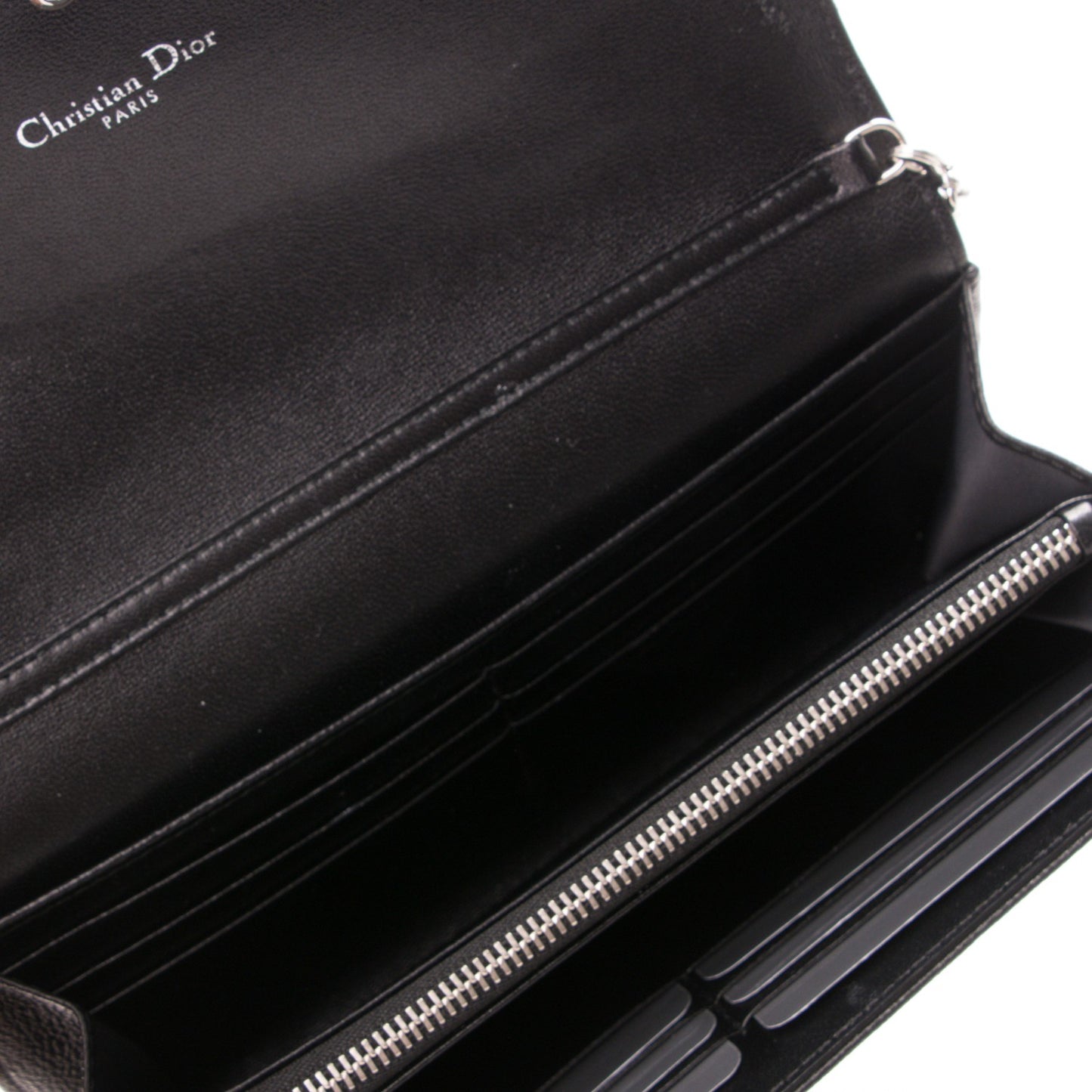 Grained Calfskin Diorama Croisiere Chain Wallet Black